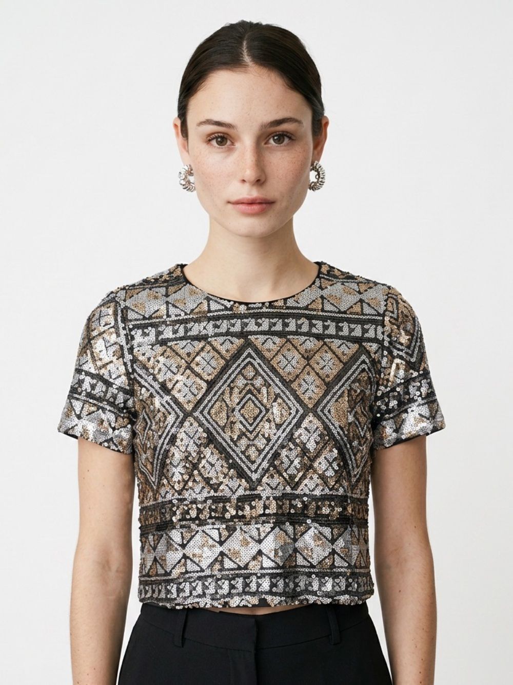 FOREVER 21 | Sequin Cropped Top Short Sleeve Small